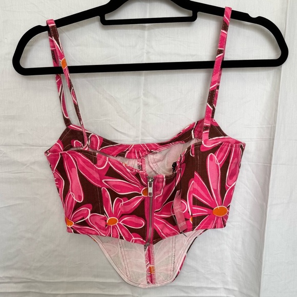 NWT Denim Corset Floral Print Dipped Hem - Picture 5 of 9